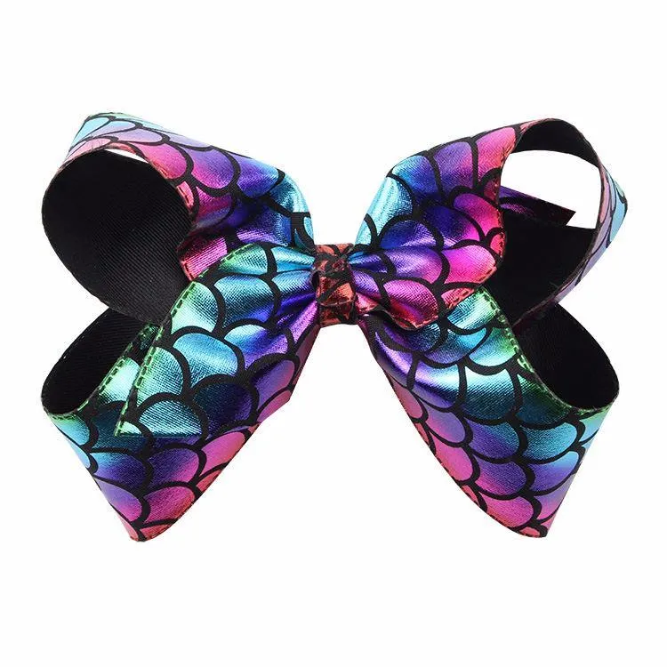 Mermaid fish scale hairpin PU fabric bow Child hair clip