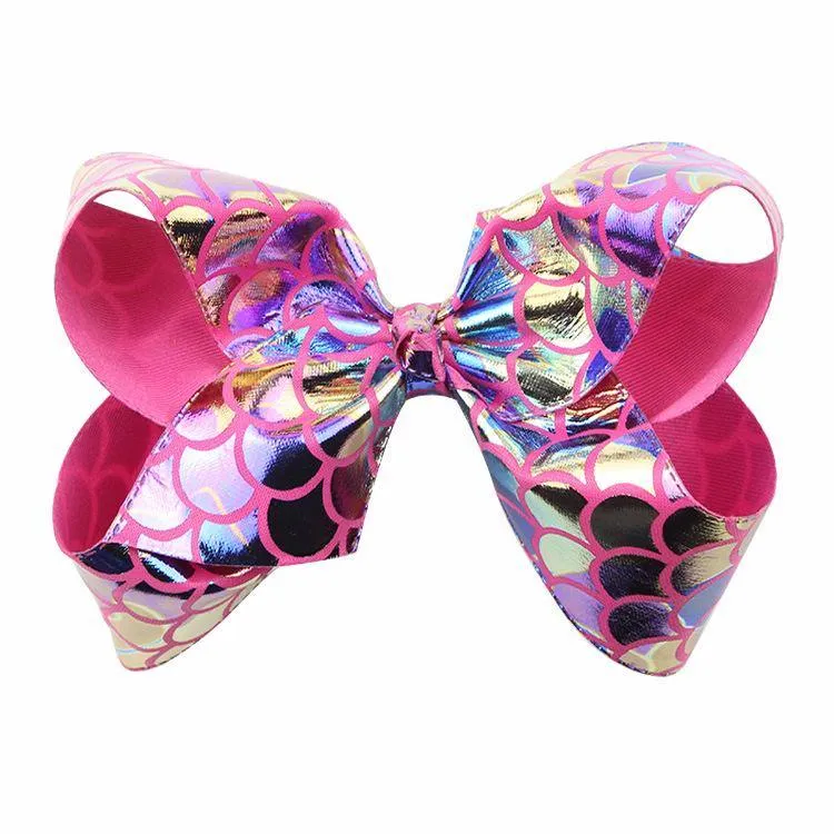 Mermaid fish scale hairpin PU fabric bow Child hair clip