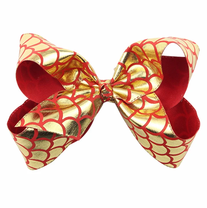 Mermaid fish scale hairpin PU fabric bow Child hair clip