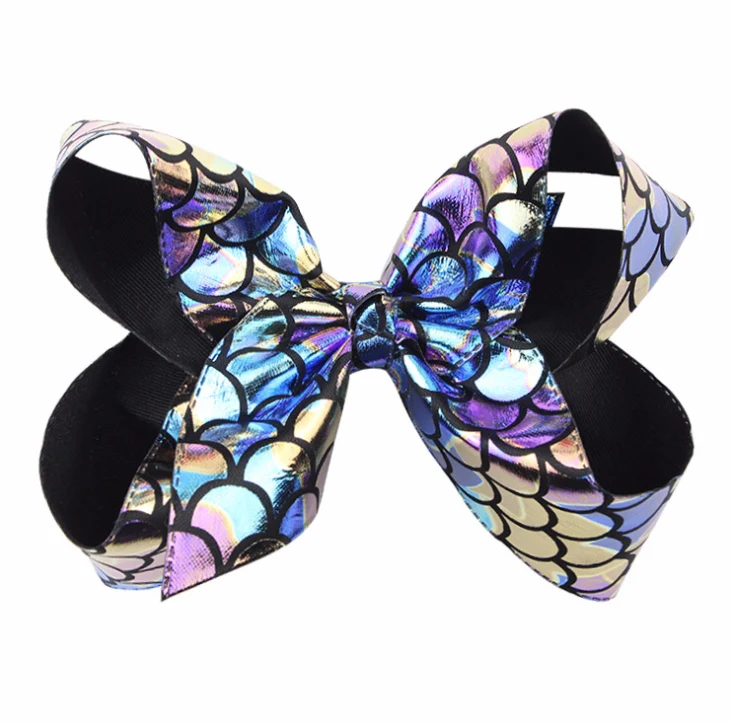 Mermaid fish scale hairpin PU fabric bow Child hair clip