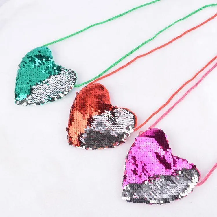 Sequined Heart Crossbody Coin Purses