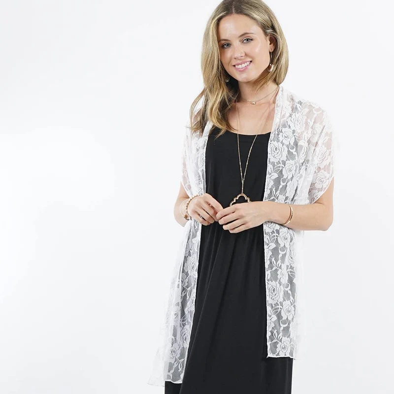 White Floral Sheer Lace Scarf Stole