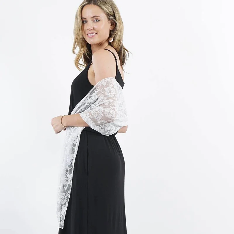 White Floral Sheer Lace Scarf Stole