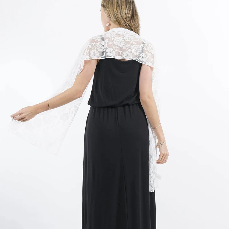 White Floral Sheer Lace Scarf Stole