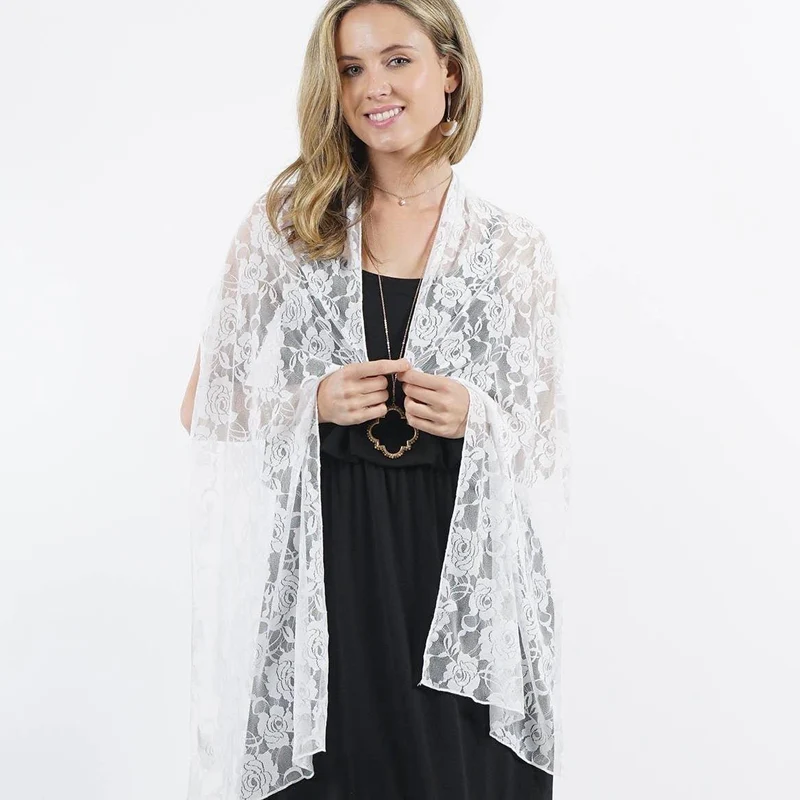 White Floral Sheer Lace Scarf Stole
