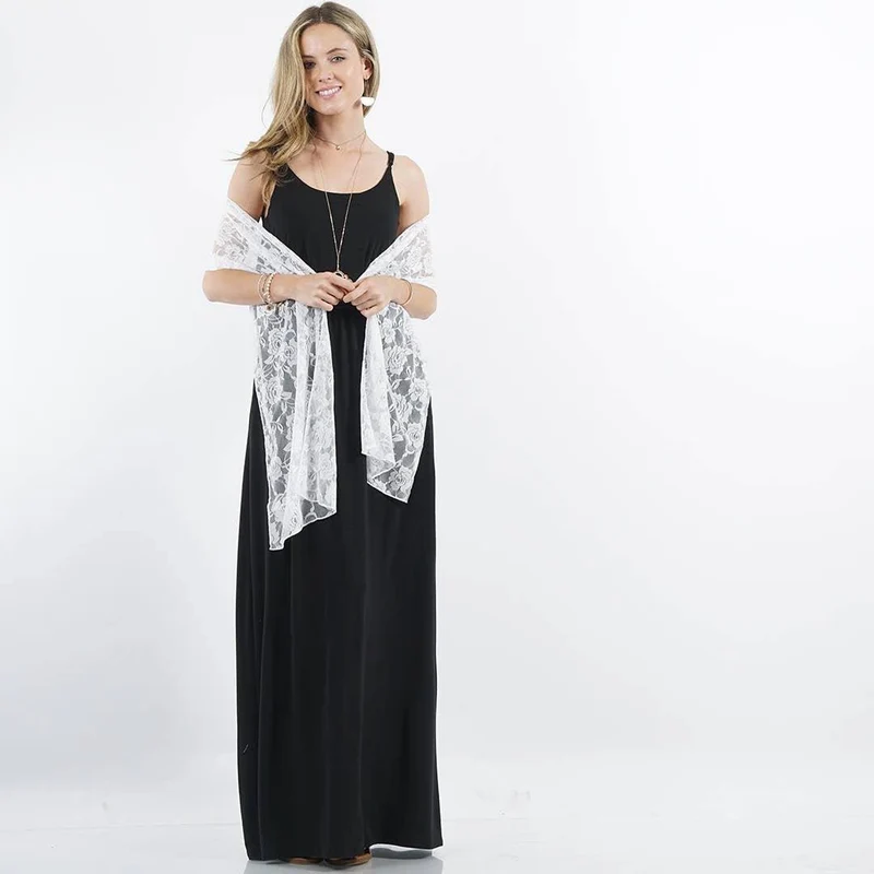 White Floral Sheer Lace Scarf Stole