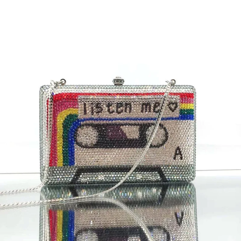 Cassette Tape Clutch Crystal Evening Bag