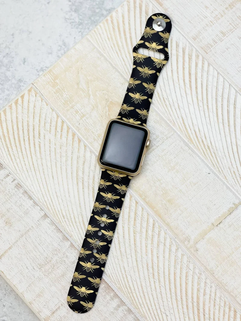 Gold Bee Printed Silicone Smart Watch Band