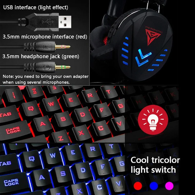 Illuminated PC Gaming Set (Keyboard, Mouse, Headset, and Mouse Pad)