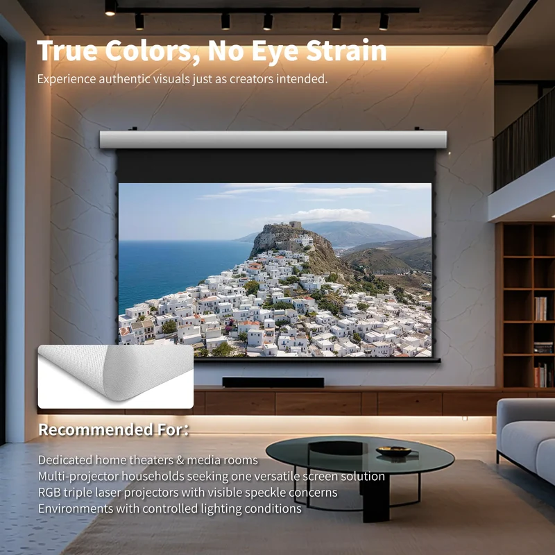 WUPRO Cinema FlowArc Smart Motorized Drop-Down Screen Anti Speckle Woven Acoustically Transparent