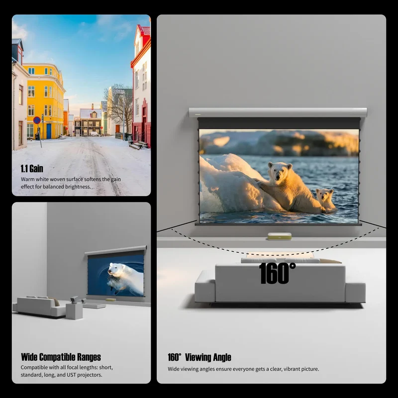 WUPRO Cinema FlowArc Smart Motorized Drop-Down Screen Anti Speckle Woven Acoustically Transparent