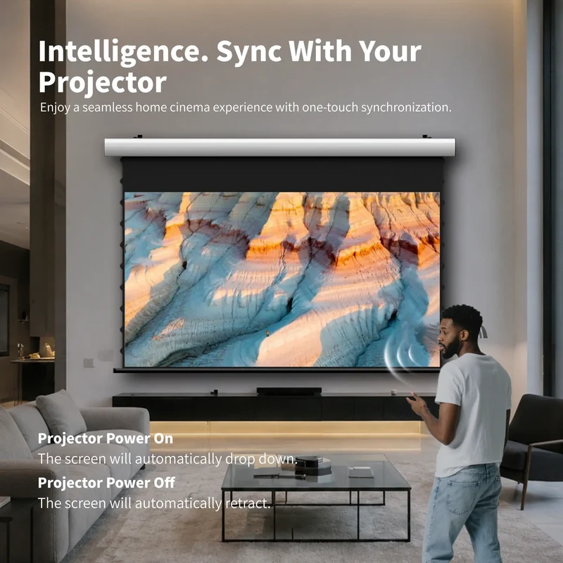 WUPRO Cinema FlowArc Smart Motorized Drop-Down Screen Anti Speckle Woven Acoustically Transparent
