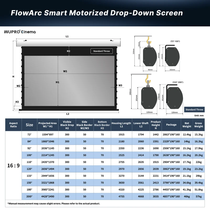 WUPRO Cinema FlowArc Smart Motorized Drop-Down Screen Anti Speckle Woven Acoustically Transparent
