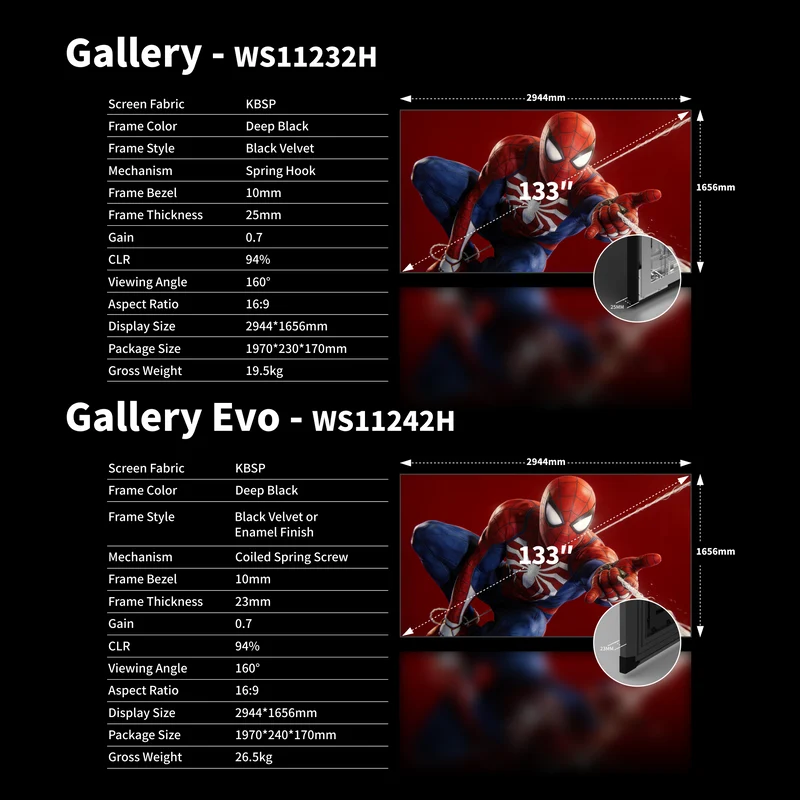 WUPRO Cinema 133 inch Seamless Gallery Series CLR Fixed Frame Screen KBSP