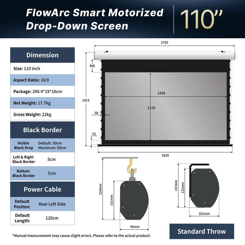 WUPRO Cinema FlowArc Smart Motorized Drop-Down Screen Soft Matte Grey