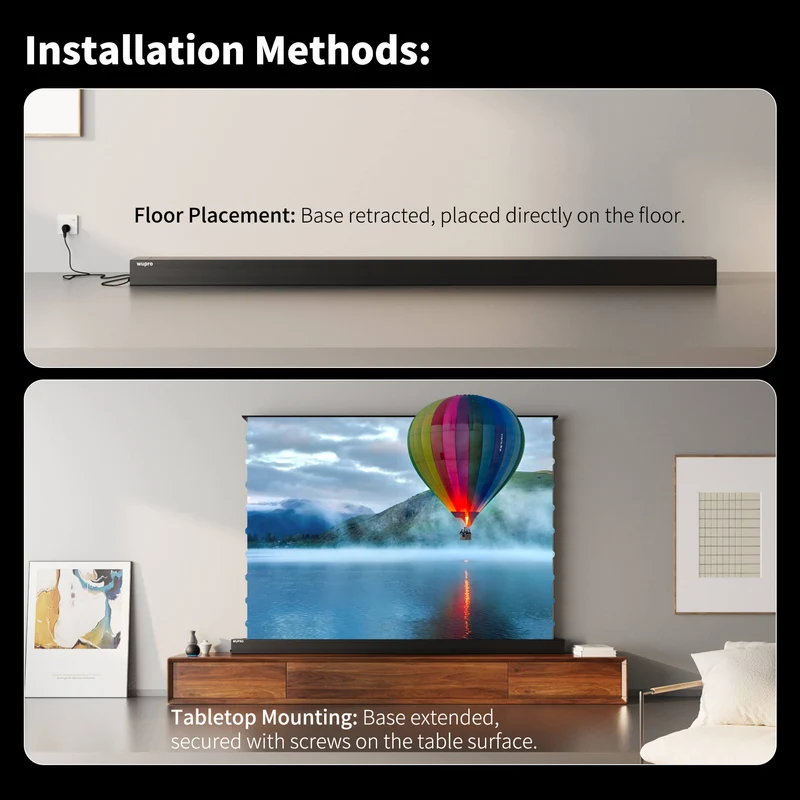 WUPRO Cinema LeApex Smart Motorized Floor Rising Screen Grey Crystal