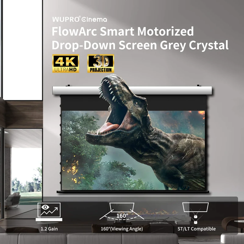 WUPRO Cinema FlowArc Smart Motorized Drop-Down Screen Grey Crystal