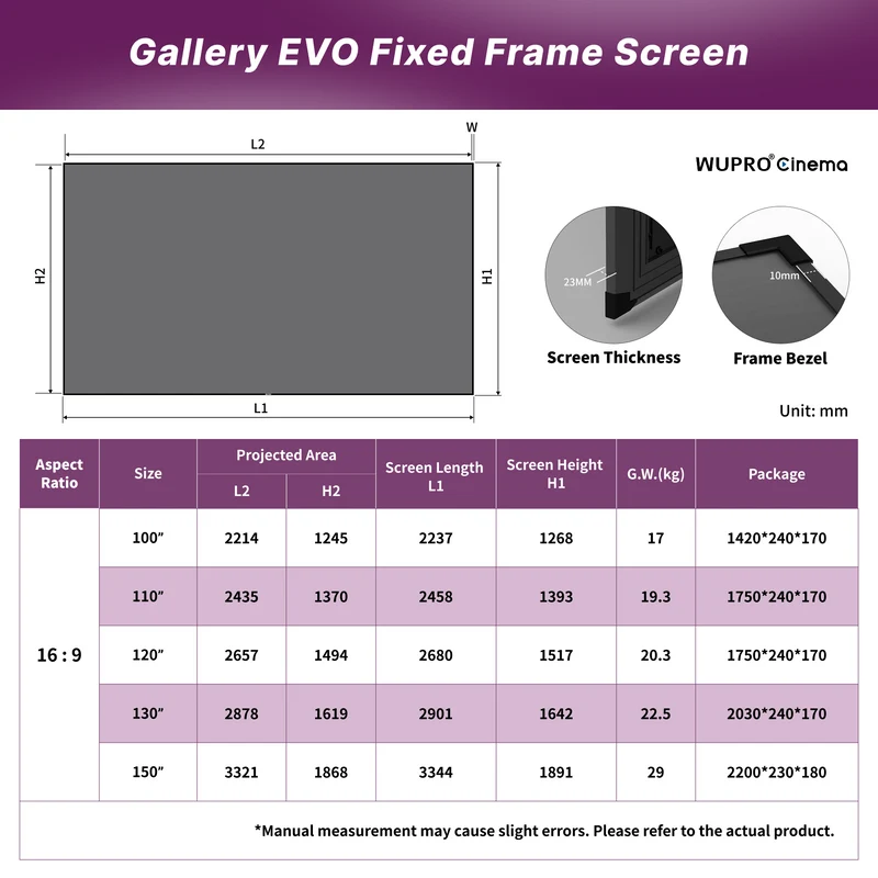 WUPRO Cinema Gallery Series CLR Anti-Speckle Fixed Frame Screen Lenticular LT