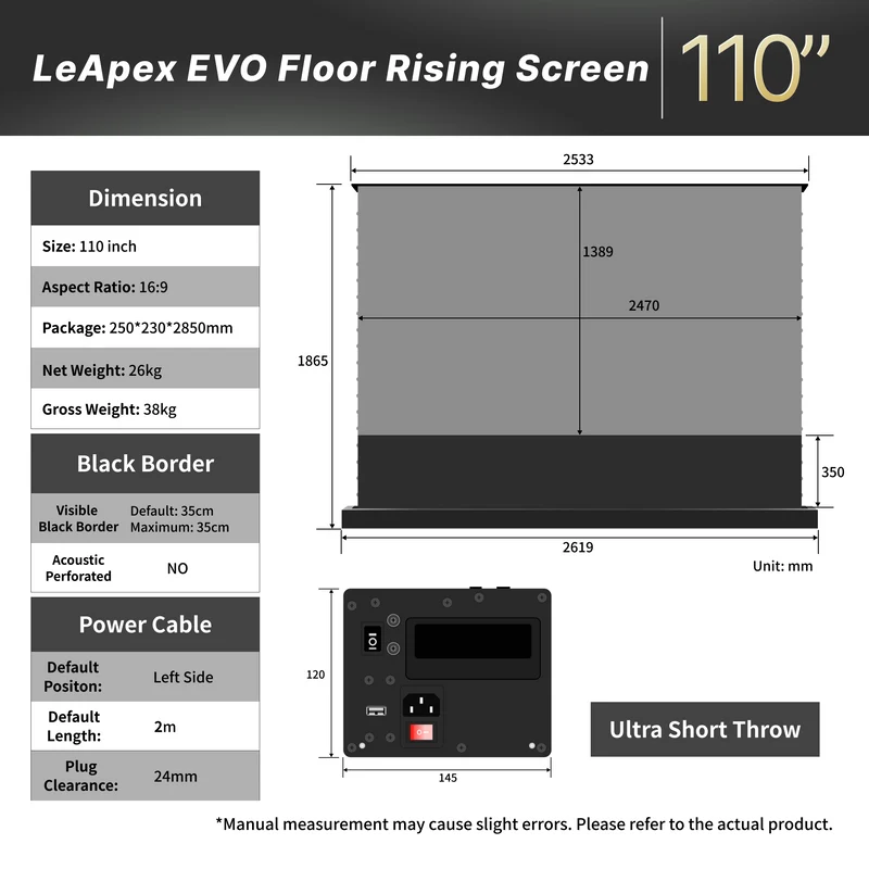 WUPRO Cinema LeApex EVO CLR Smart Motorized Floor Rising Screen CBSP