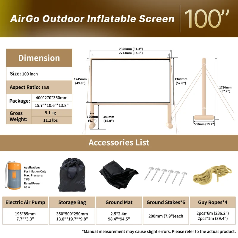 WUPRO Cinema AirGO Pop-Up Outdoor Inflatable Projector Screen