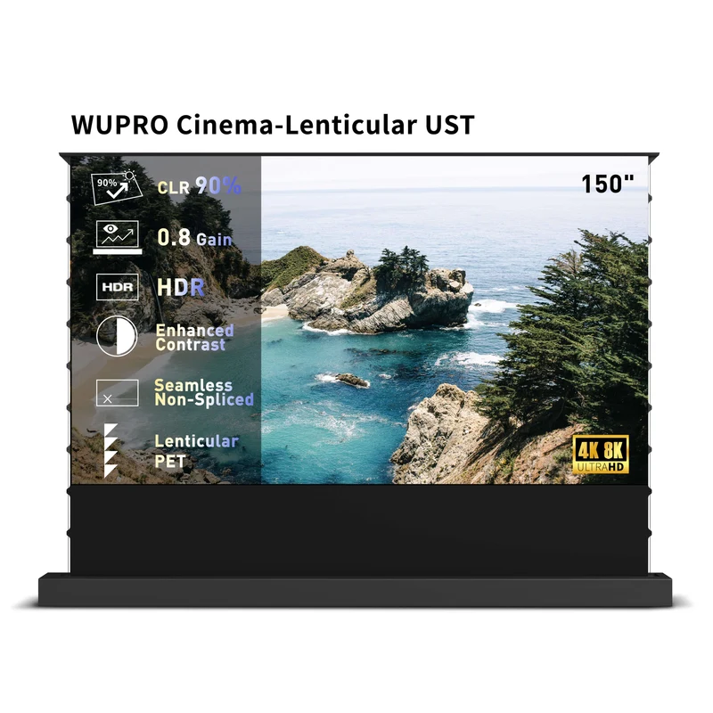 WUPRO Cinema 150 Inch CLR Smart Motorized Floor Rising Screen Lenticular UST