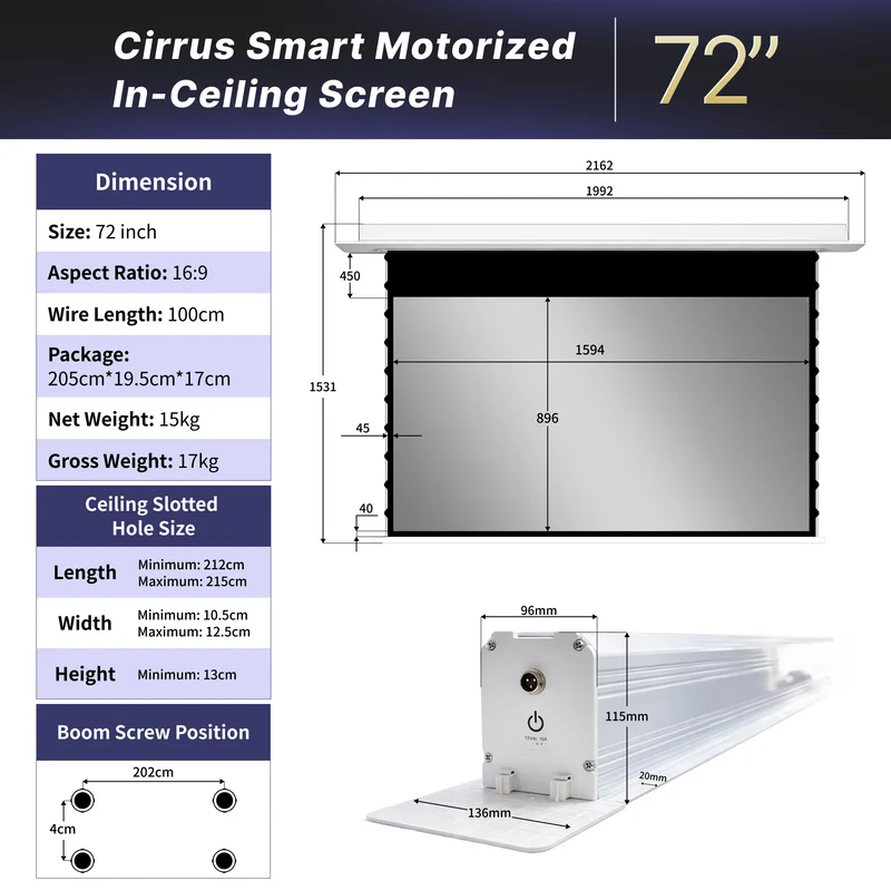 WUPRO Cinema Cirrus Smart Motorized In-Ceiling Screen