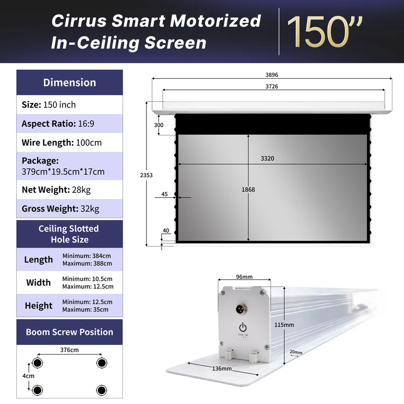 WUPRO Cinema Cirrus Smart Motorized In-Ceiling Screen