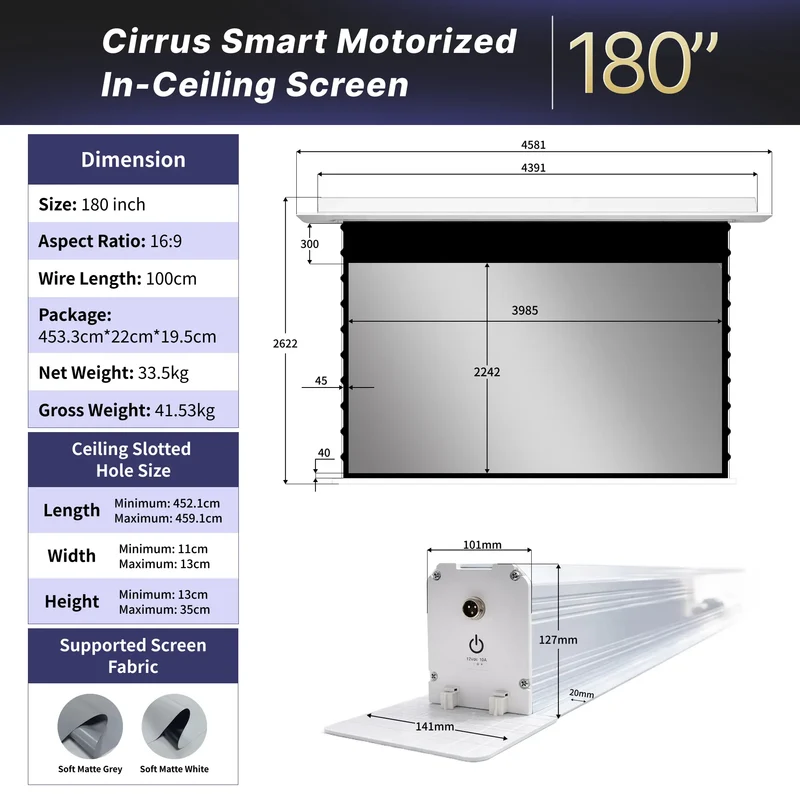 WUPRO Cinema Cirrus Smart Motorized In-Ceiling Screen
