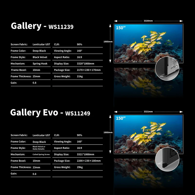 WUPRO Cinema 150 Inch Seamless Gallery Series CLR Fixed Frame Screen Lenticular UST