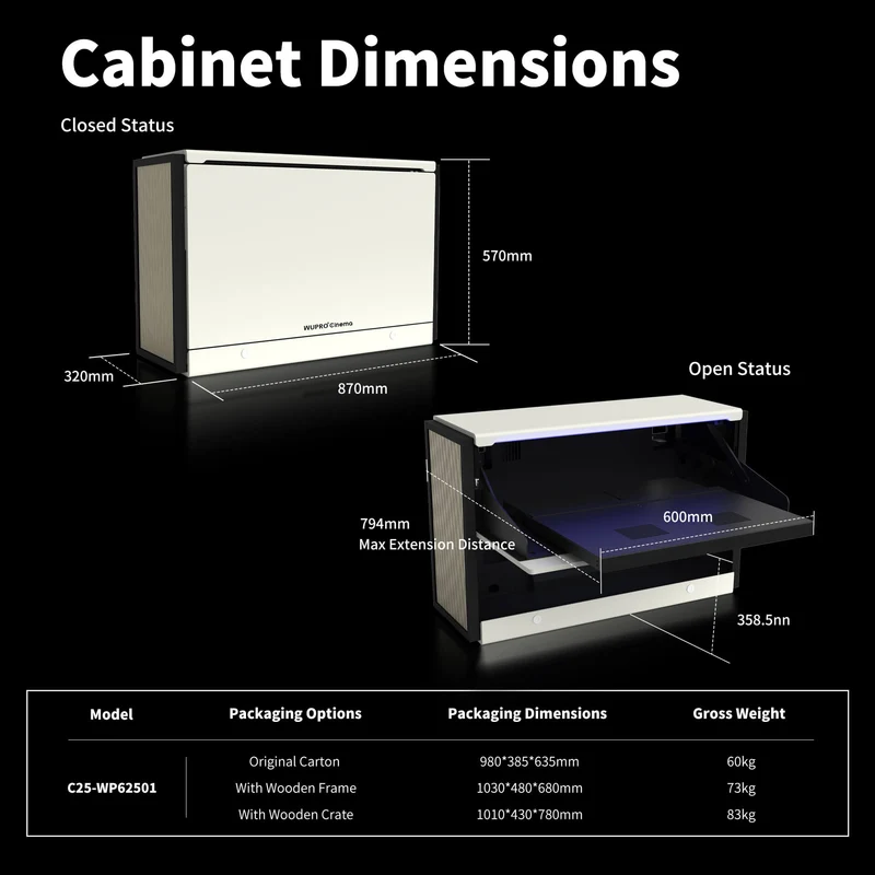 WUPRO Cinema Smart Laser TV Cabinet Flip Design C1 Nano