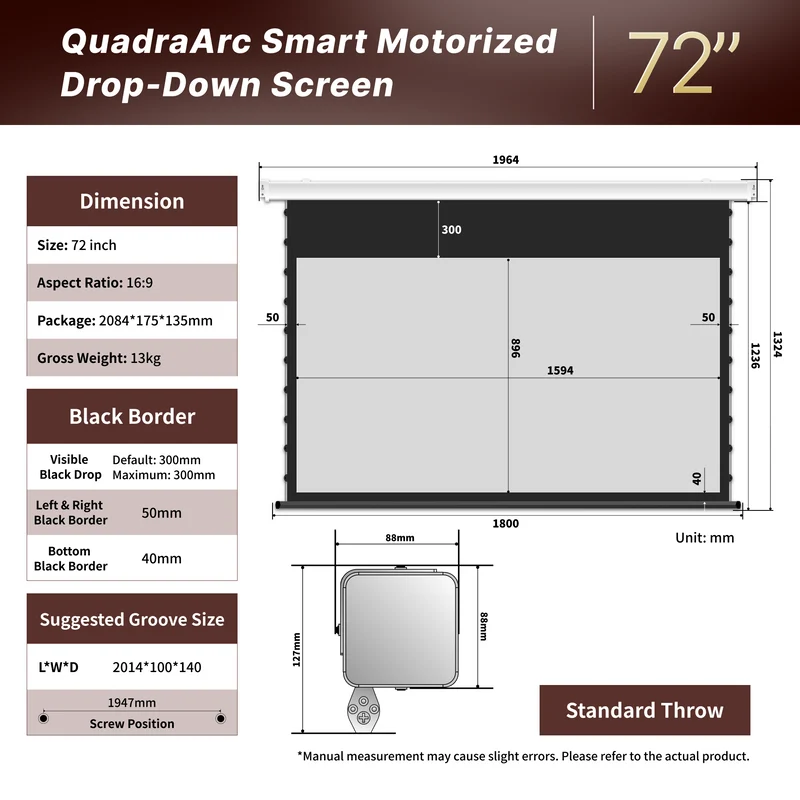 WUPRO Cinema QuadraArc Smart Motorized Drop-Down Screen Soft Matte Grey