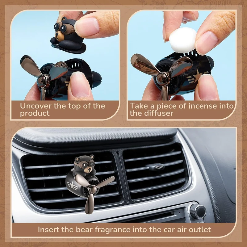Bear Pilot Car Air Freshener with Rotating Propeller