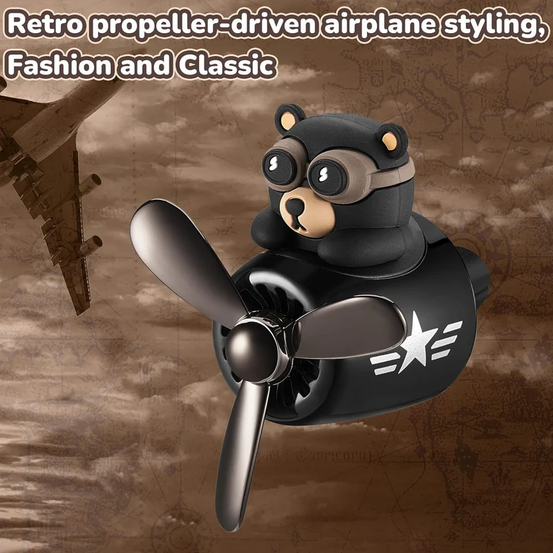 Bear Pilot Car Air Freshener with Rotating Propeller