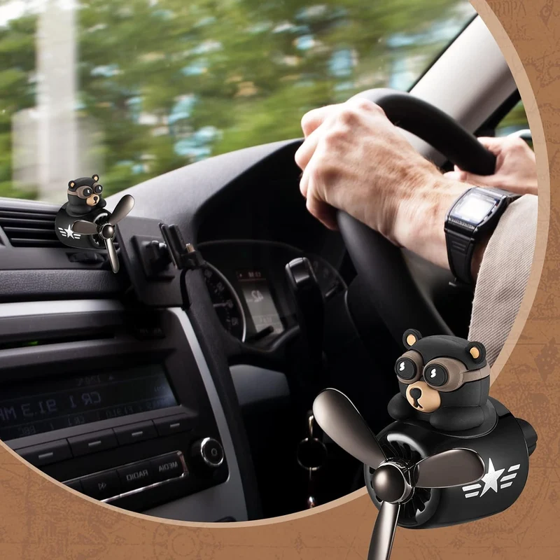 Bear Pilot Car Air Freshener with Rotating Propeller