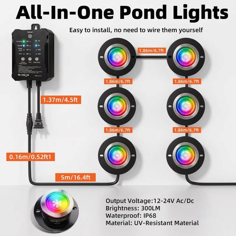 RGBWW Underwater Fountain Lights 8Head