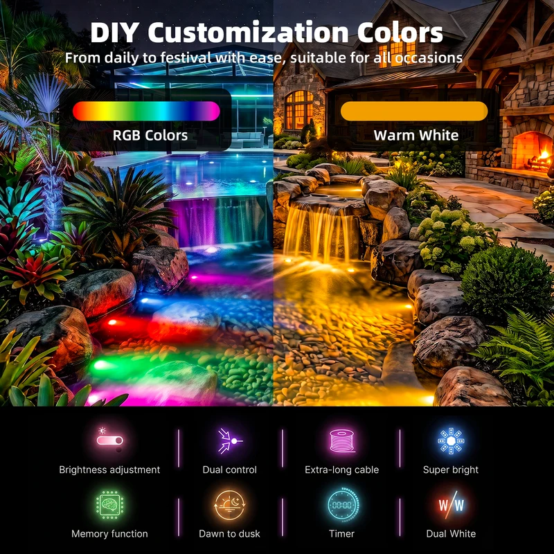 RGBWW Underwater Fountain Lights 8Head
