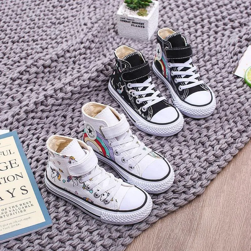 Rainbow/Unicorn Print Canvas High-Top Velcro Shoes (Toddler/Child)
