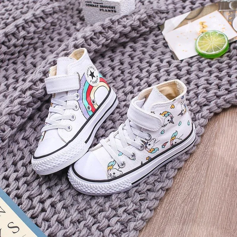 Rainbow/Unicorn Print Canvas High-Top Velcro Shoes (Toddler/Child)