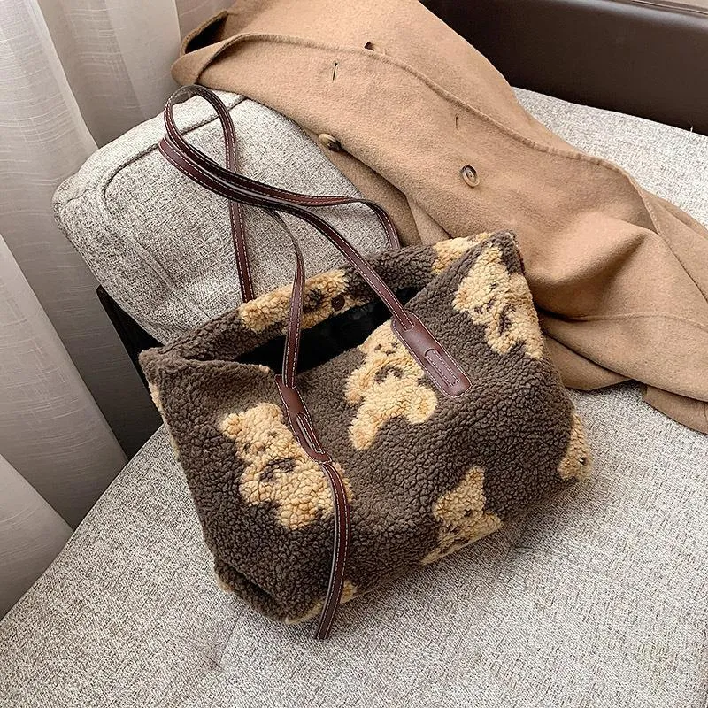 Plush Teddy Bear Print Shoulder Bag