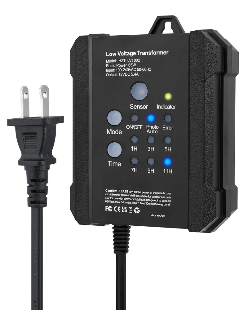 65W Outdoor Low Voltage Transformer with Timer and Photocell Sensor