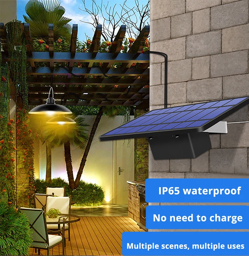 Double Head Solar Pendant Light Outdoor Indoor