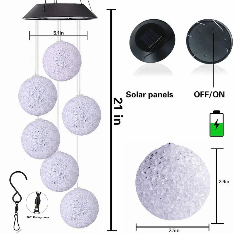 Solar Wind Chimes Crystal Ball Color Changing