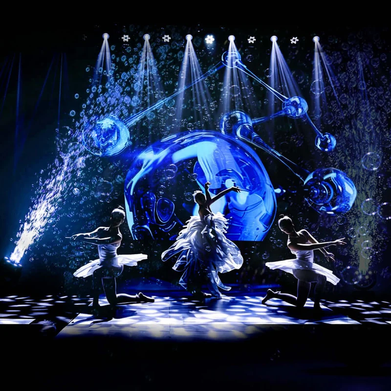 SHEHDS 100W Rechargeable Wireless Battery LED Rotating Bubble Machine with Remote Control for Wedding Live Stage