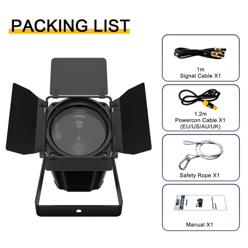 SHEHDS App Control 200W/300W COB Par Light with Barndoor Spot Zoom Stage Light