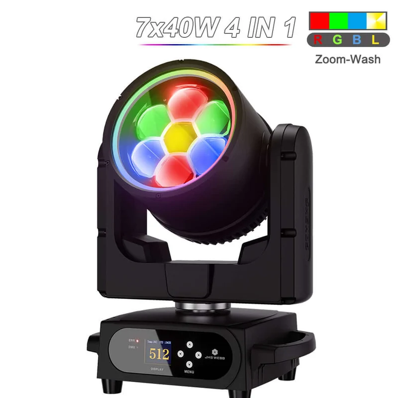 JMS WEBB Waterproof 7x40W LED Moving Head Light Beam Wash Zoom Stage Lighting