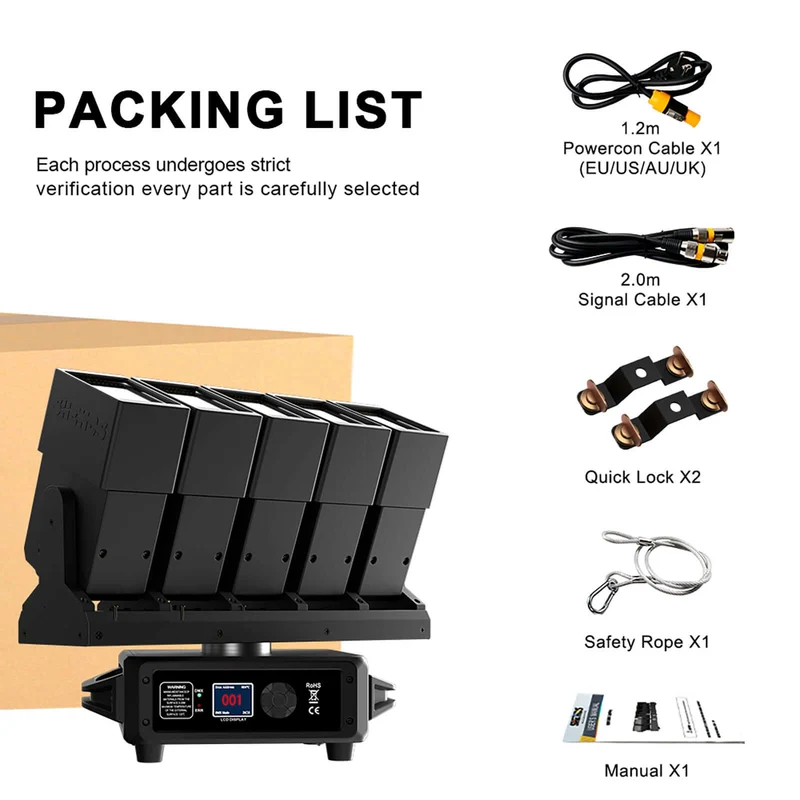 GalaxyJet LED Beam 5x60W RGBW 5 Moving Head Wave Bar Light Matrix Lighting For DJ Club Party