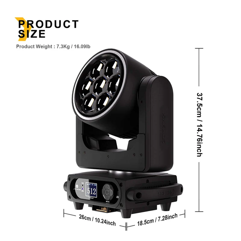 SHEHDS 7x40W Bee Eye Moving Head Light with Zoom & Wash RGBW/RGBL/RGBLAC Stage Lighting