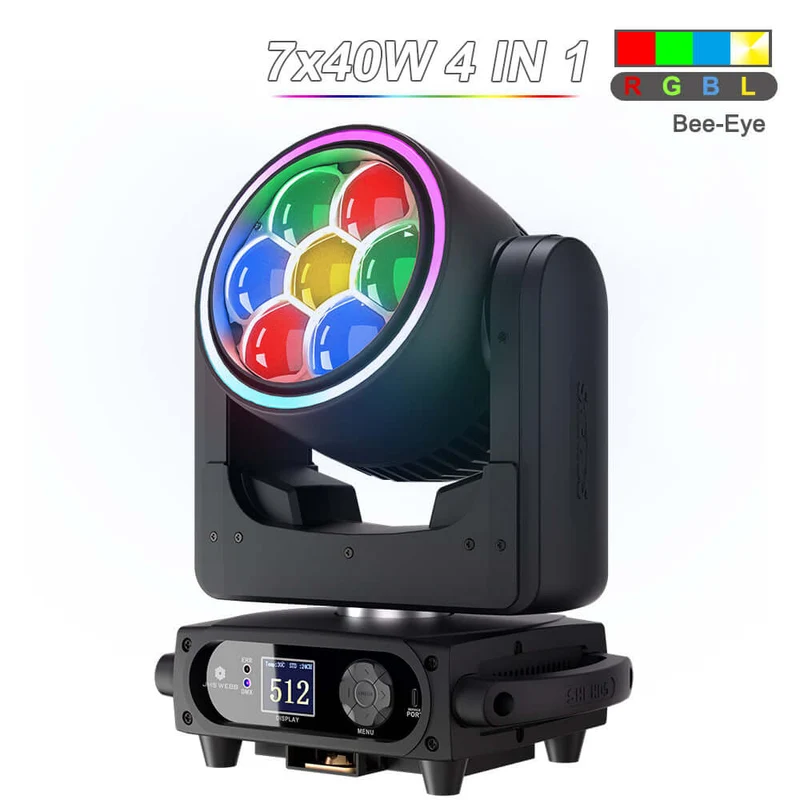 SHEHDS 7x40W Bee Eye Moving Head Light with Zoom & Wash RGBW/RGBL/RGBLAC Stage Lighting