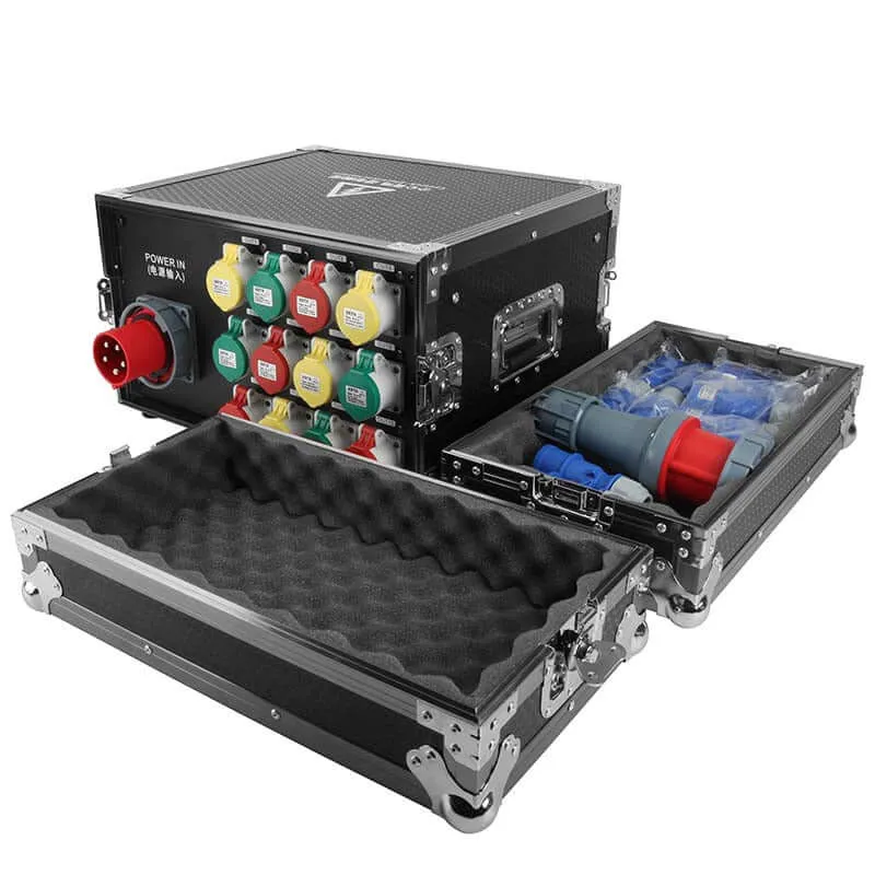 SHEHDS 7U Flight Case Power Supply Distribution Box 16A Waterproof Plug 12-Channel
