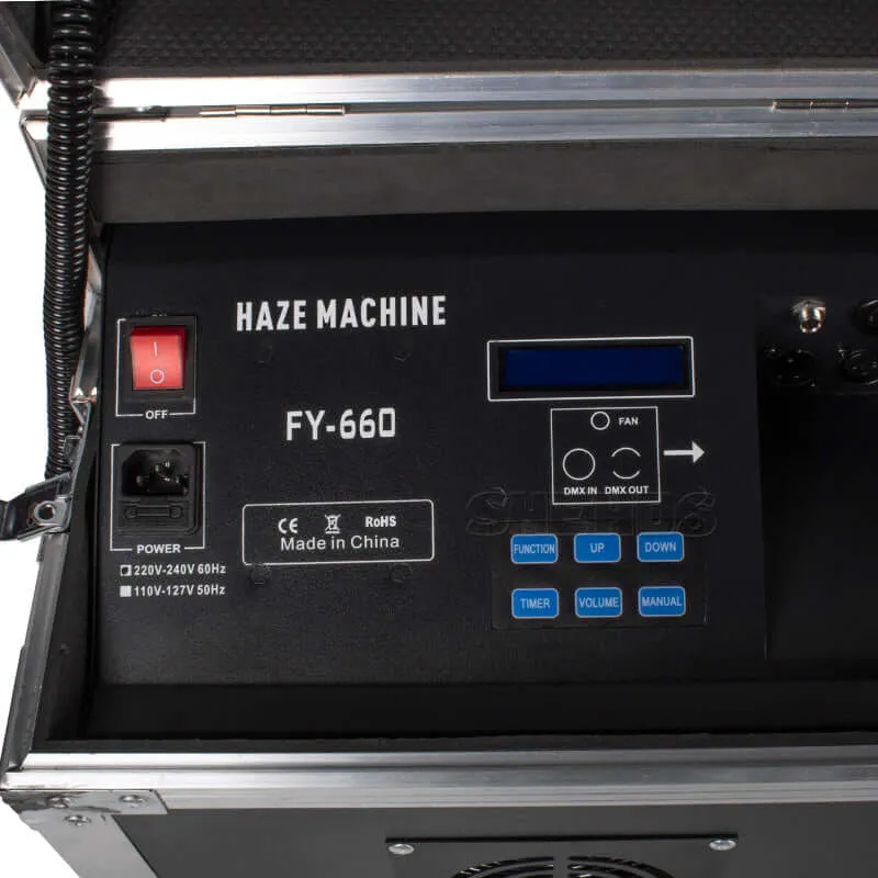 SHEHDS 660W Haze Machine with Flight Case Fogger Equipment DMX & Remote Control
